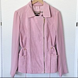 Women’s Pink genuine Suede Leather Jacket Gold Zipper Size medium new tags IMAN
